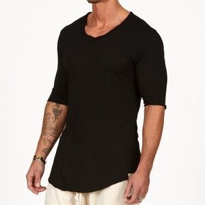 One Golden Thread Black Onyx V-Neck Tee Shirt TreeSilk Minimalist Unisex Large